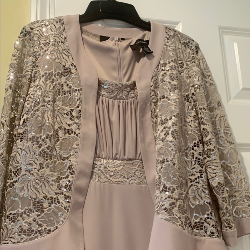 Taupe Ruched Gown with Embellished Waist for Wedding